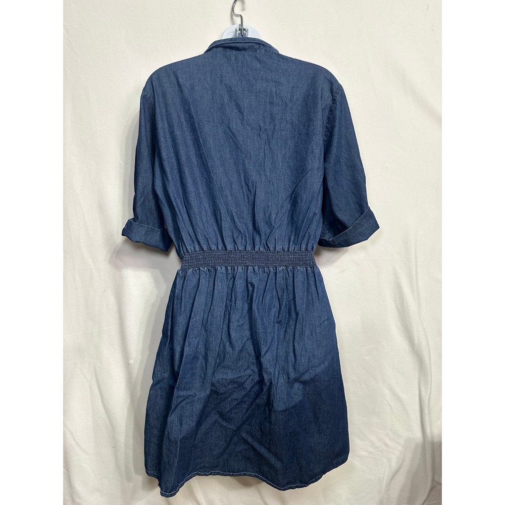 Millenium Blue Denim Shirt Dress XL Half Zip Short Sleeve Elastic Waist Tie Belt - Picture 6 of 10